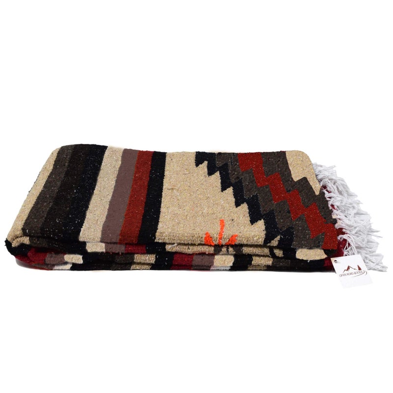 Open Road Goods Handwoven Mexican Diamond Blanket, Throw, or Yoga Bolster - Southwestern Style Blanket - Brown - Image 1